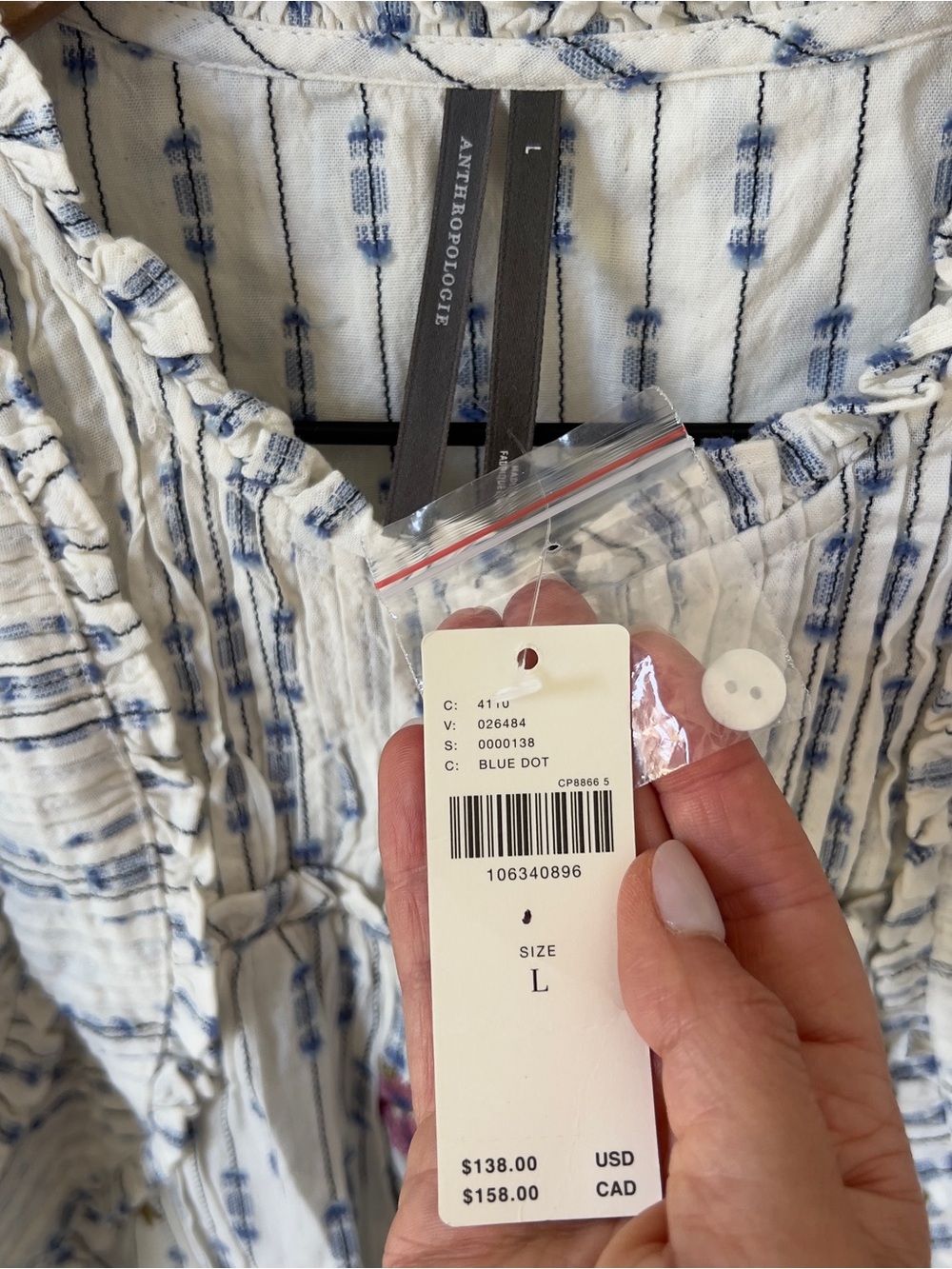 By Anthropologie Cotton Crop Swing Top in Blue Dot NWT - Picture 7 of 7